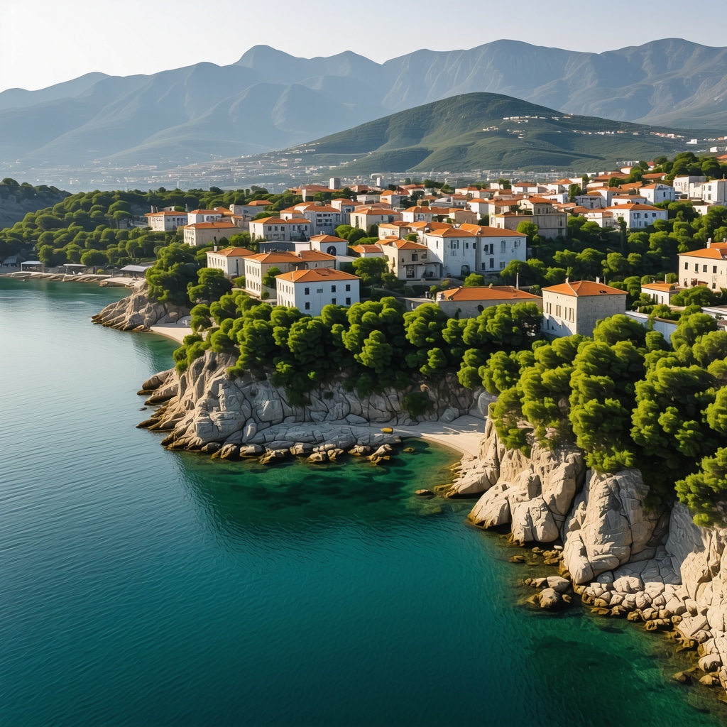 Coastal city of Bar with digital technology overlays representing sustainable tourism innovation