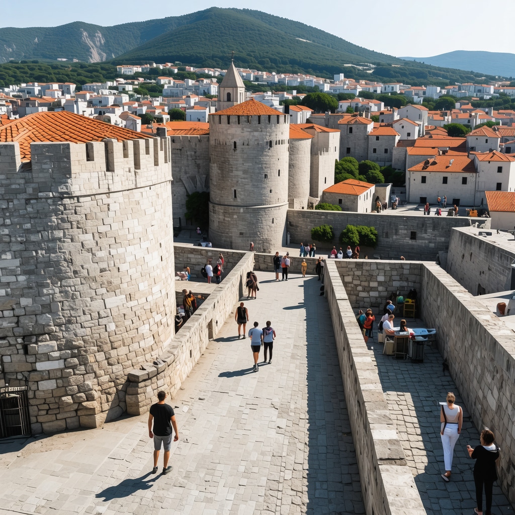 Aerial view of Dubrovnik old town with digital data and augmented reality elements