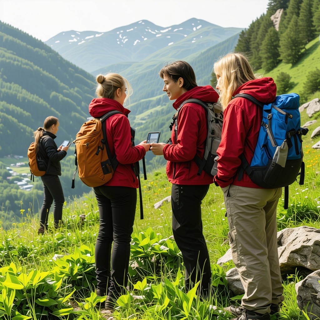 Hikers with GPS and local guides in sustainable environment of Aranđelovac with advanced wellness spa center