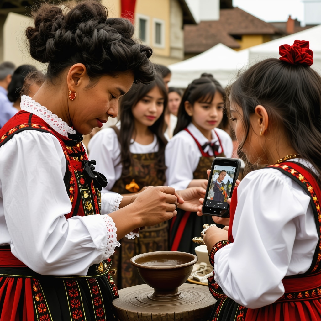Festival cultural în Sibiu cu costume tradiționale, meșteșugari locali și utilizatori de realitate augmentată