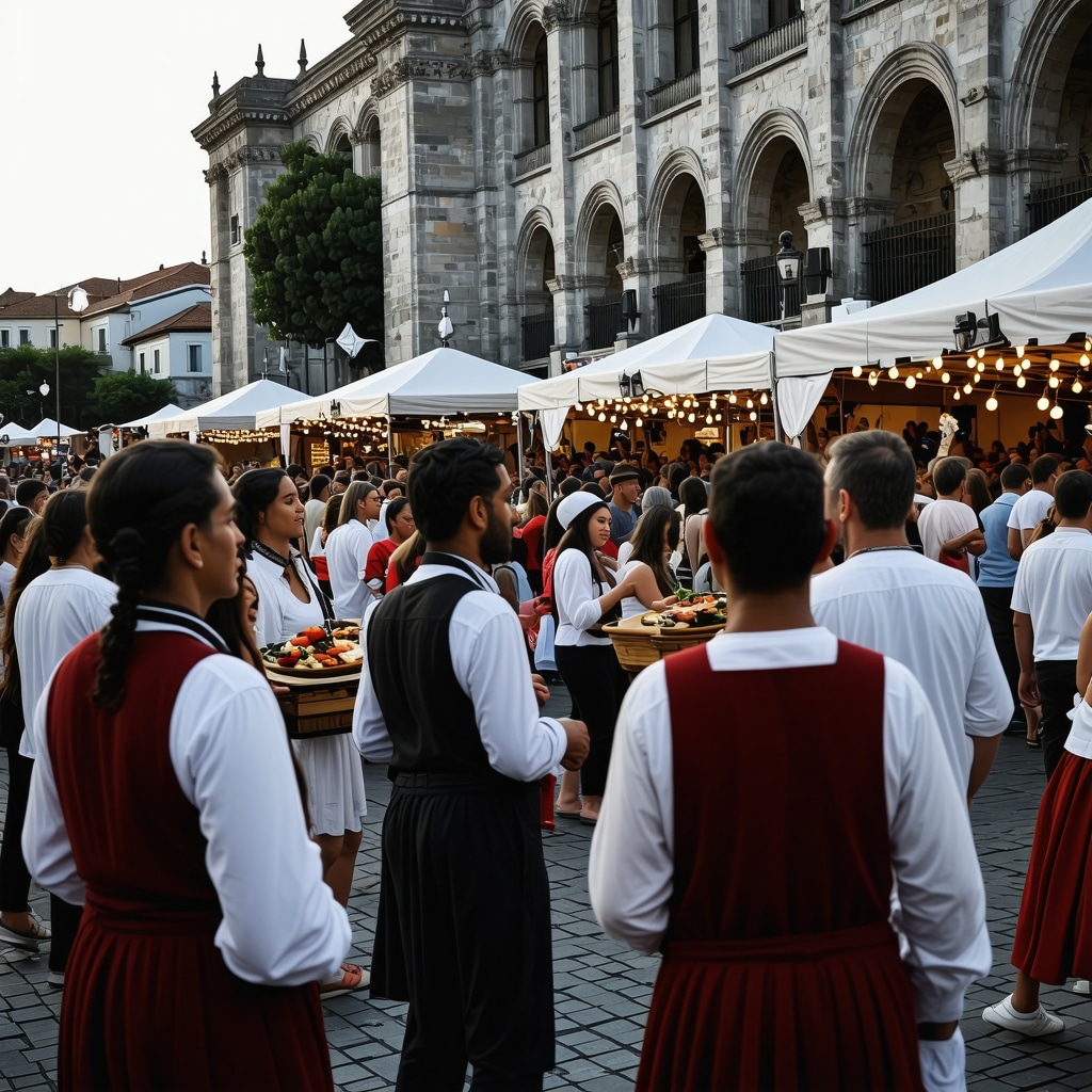 Festival stradal în Salonic cu muzică tradițională și bucătărie locală la apus
