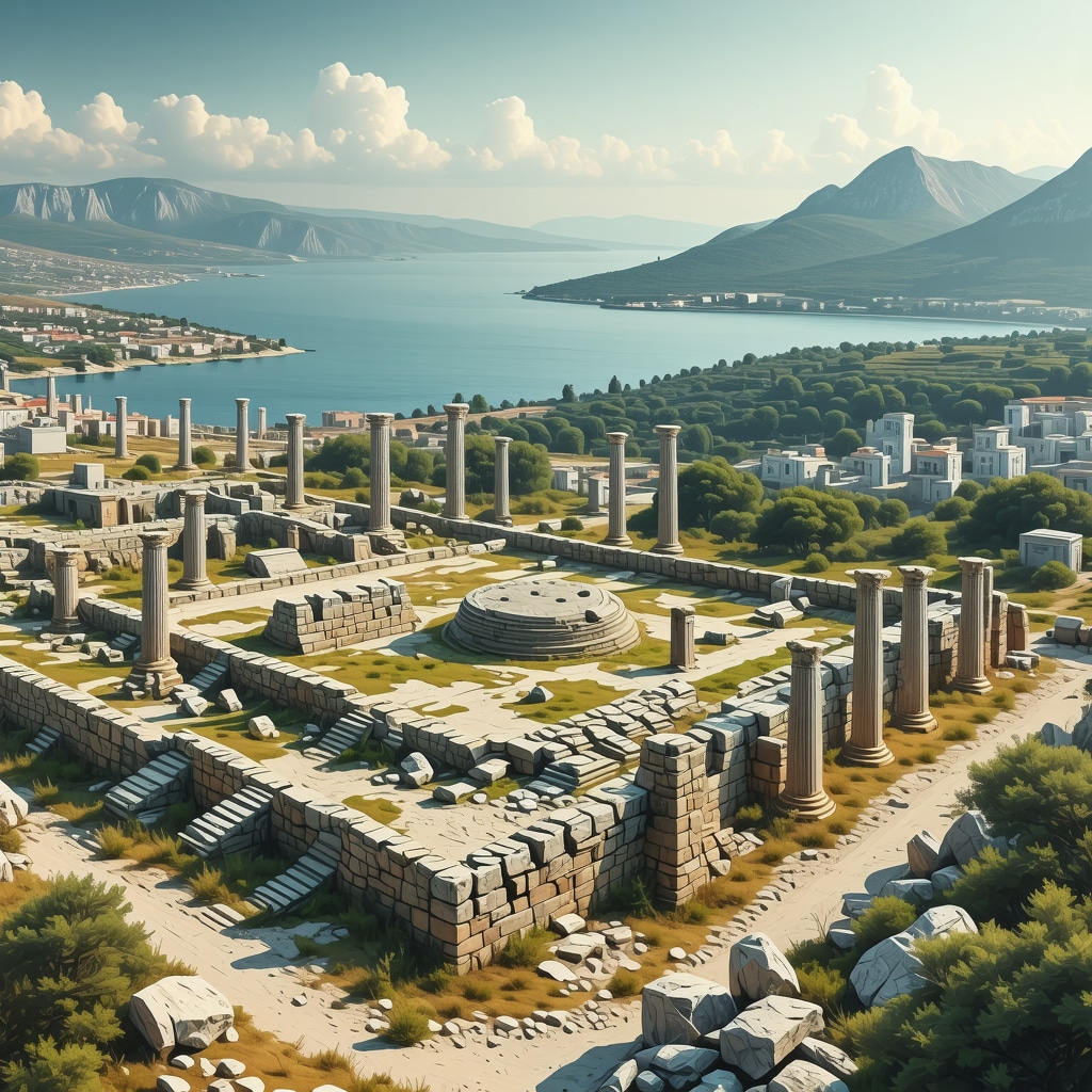 Conceptual image depicting augmented reality and AI technologies enhancing visitor experience at Çanakkale's archaeological sites and natural scenery