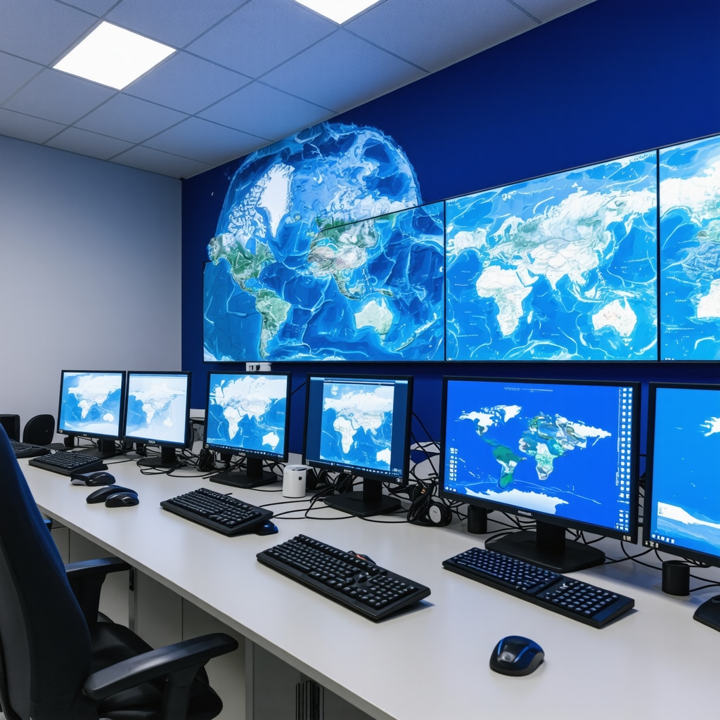 Control room with digital maps and AI data for sustainable tourism monitoring in Ulcinj