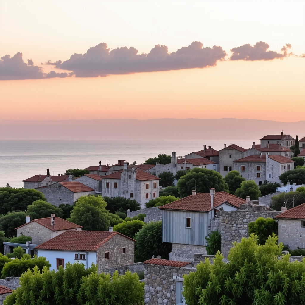 Sozopol old town with traditional architecture and sea view at sunset