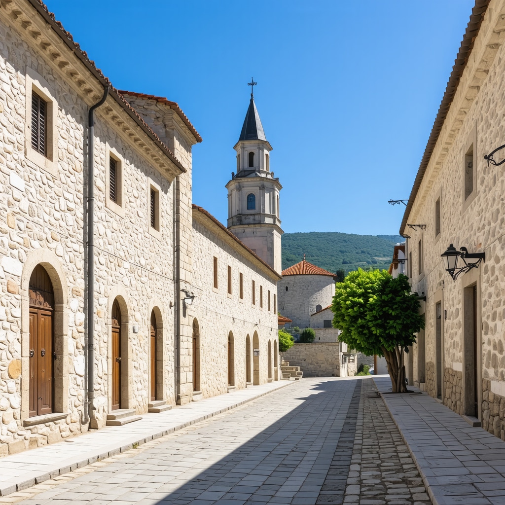 Stone buildings and monastery in Cetinje, Montenegro