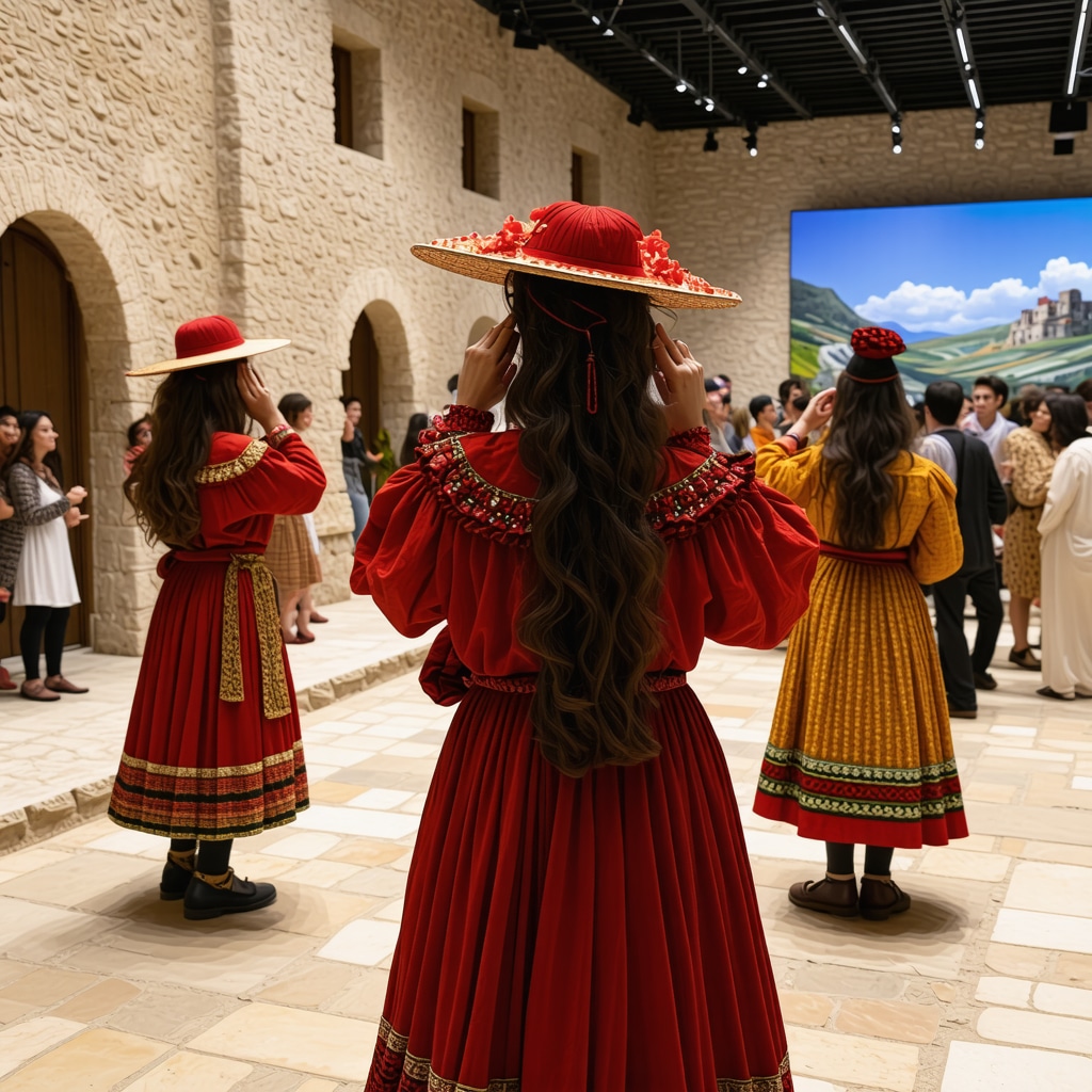 Interactive digital display featuring traditional festival costumes and rituals of Xanthi with visitors engaging via augmented reality