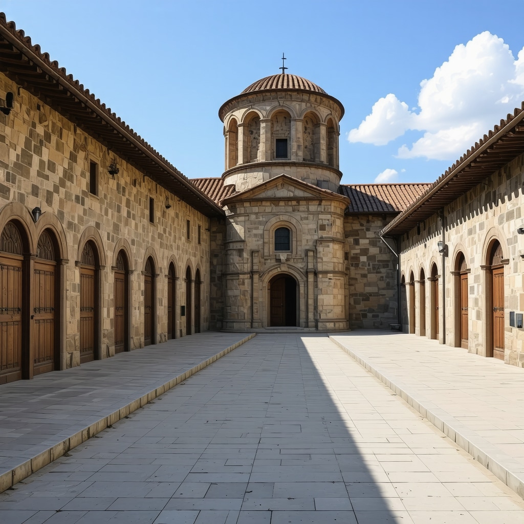 Historic buildings of Kumanovo overlaid with digital virtual reality icons and augmented reality elements