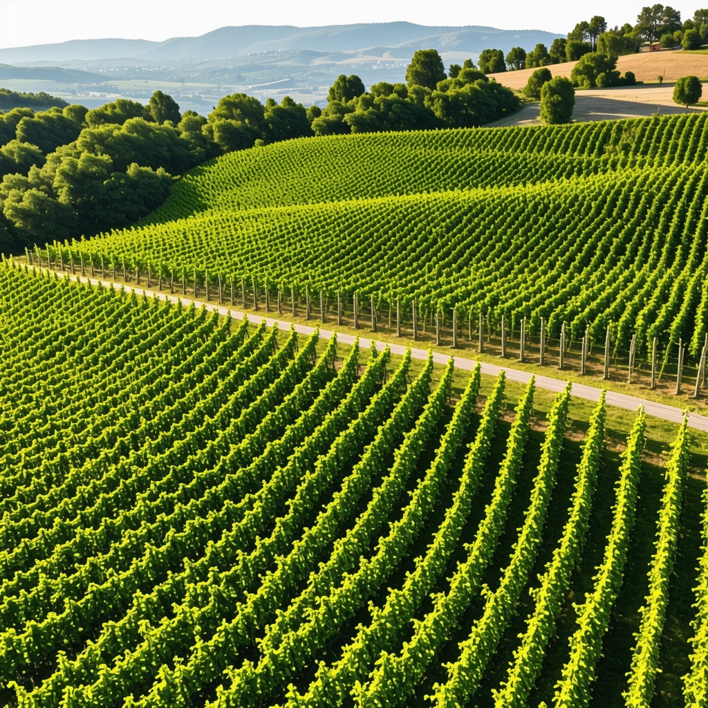 Aerial image of Melnik vineyards equipped with drones and digital sensors illustrating precision viticulture