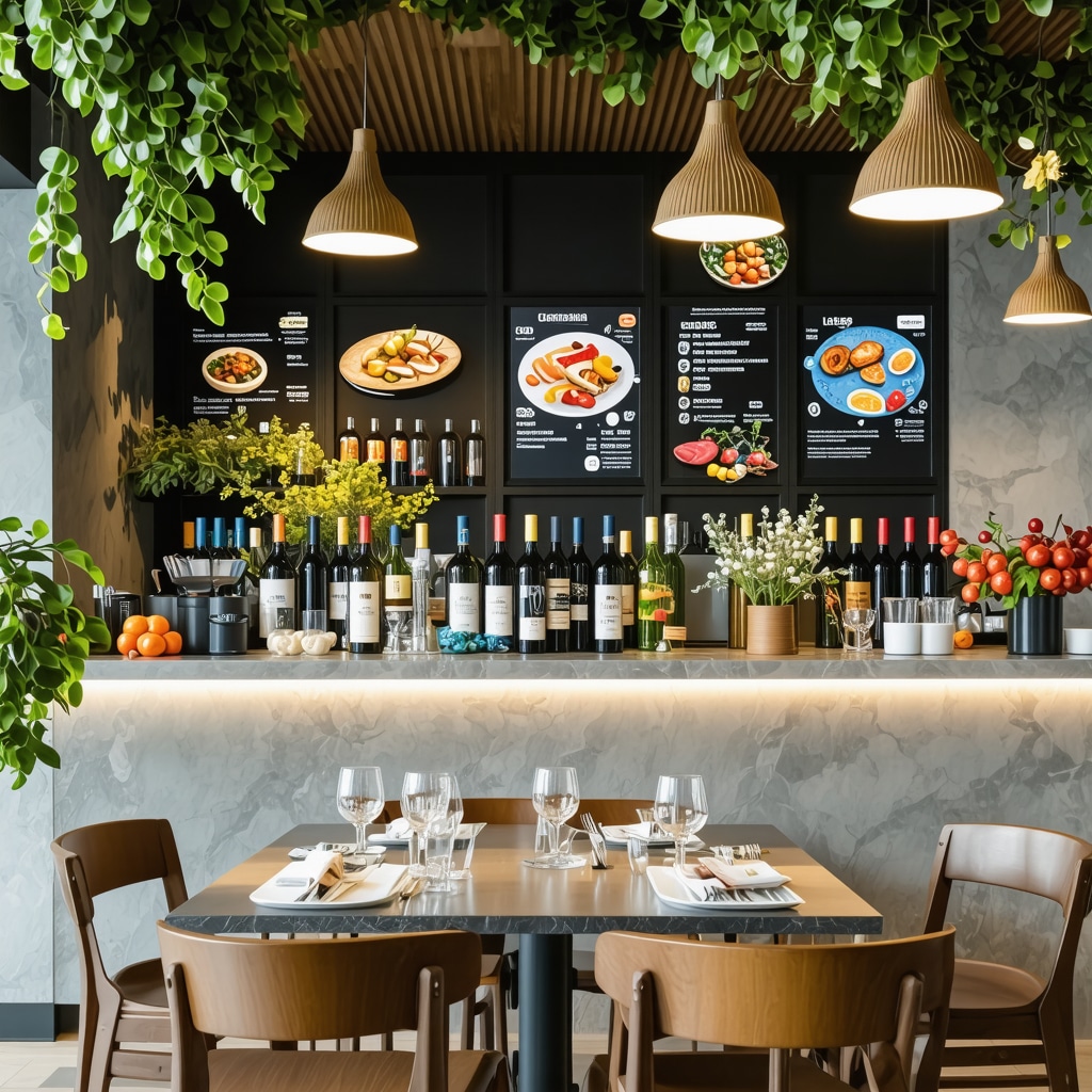Interior of a modern Croatian restaurant in Biograd na Moru serving sustainable seafood and featuring digital menus