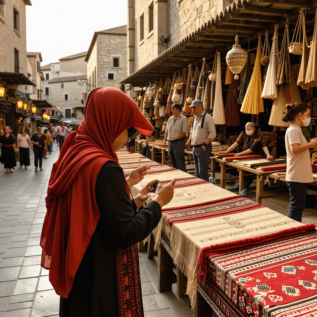 Tourists using augmented reality apps near traditional artisans in Mostar