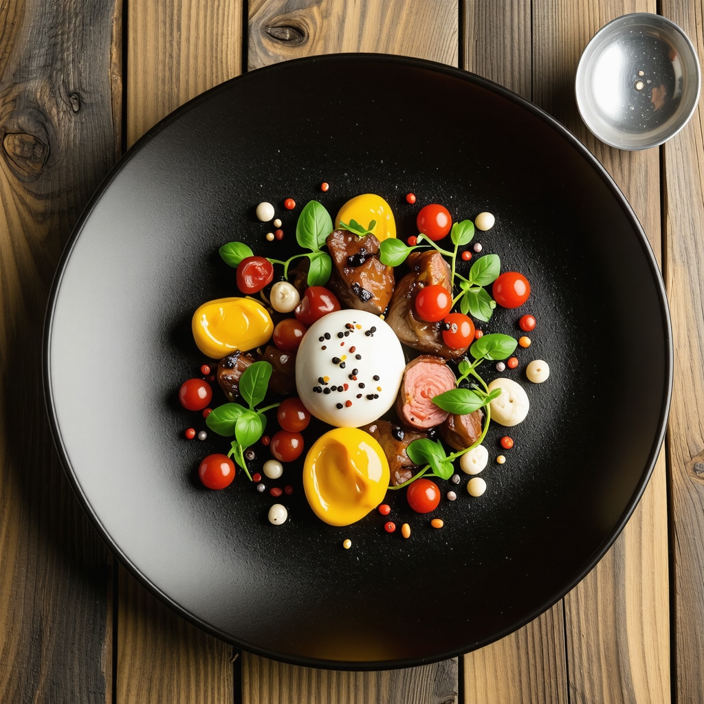 Elegant plate featuring Transylvanian traditional ingredients with modern culinary presentation
