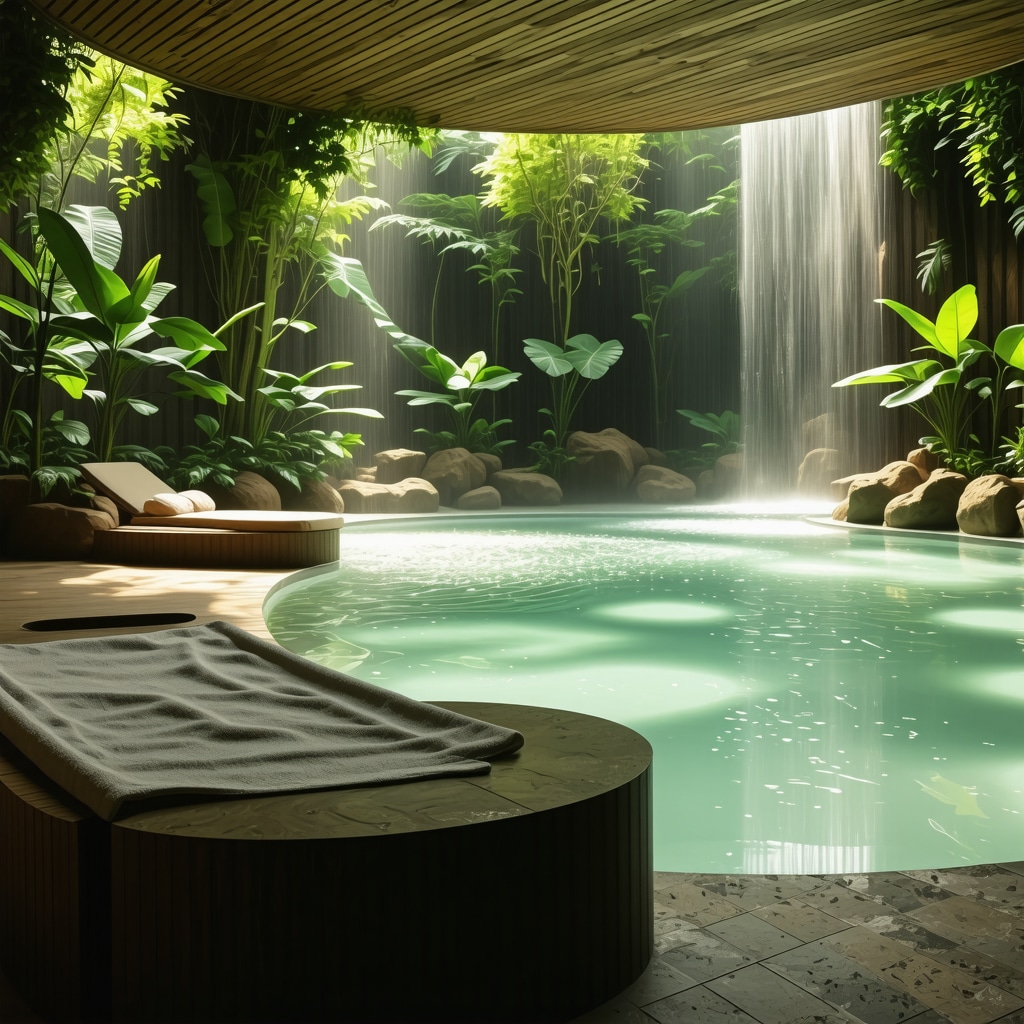 Spa treatment area with advanced equipment and mineral thermal waters in natural setting