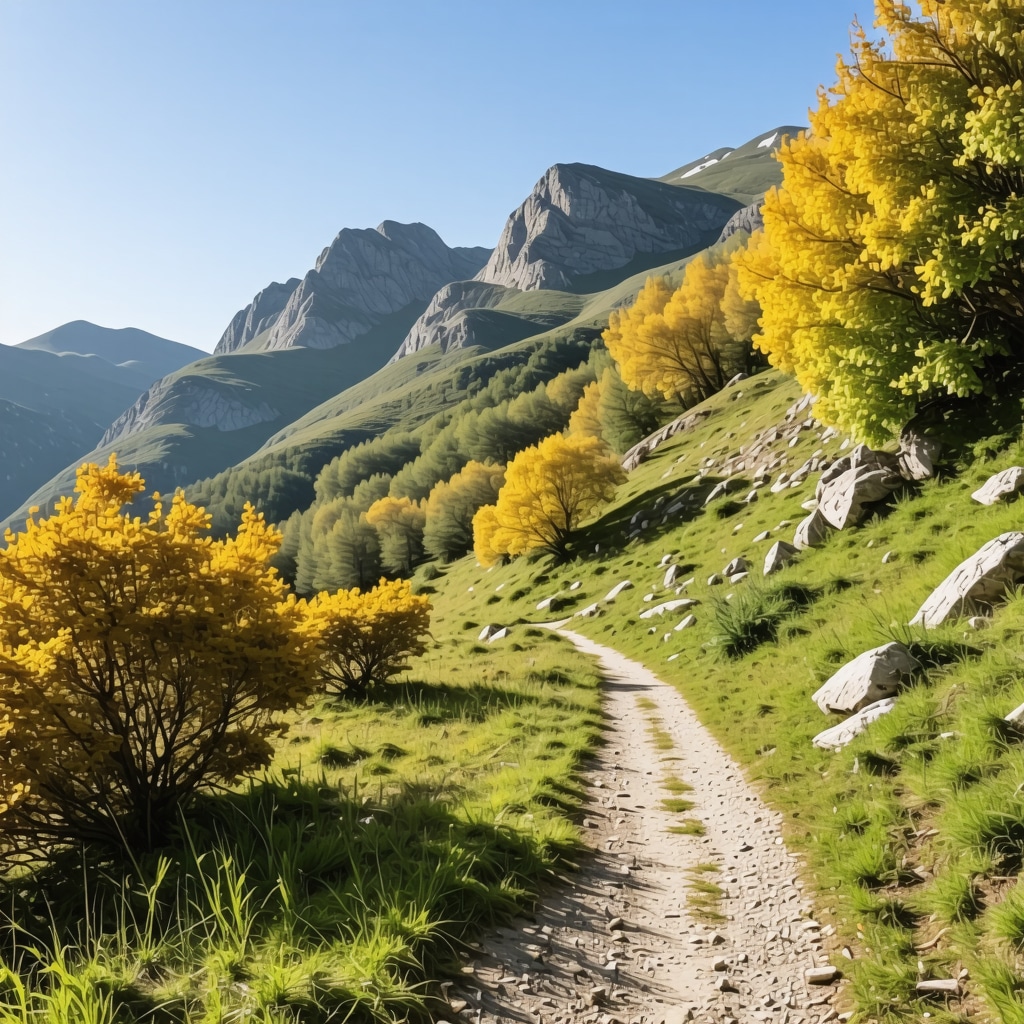 Scenic mountain trail with autumn foliage in Durmitor National Park near Pljevlja