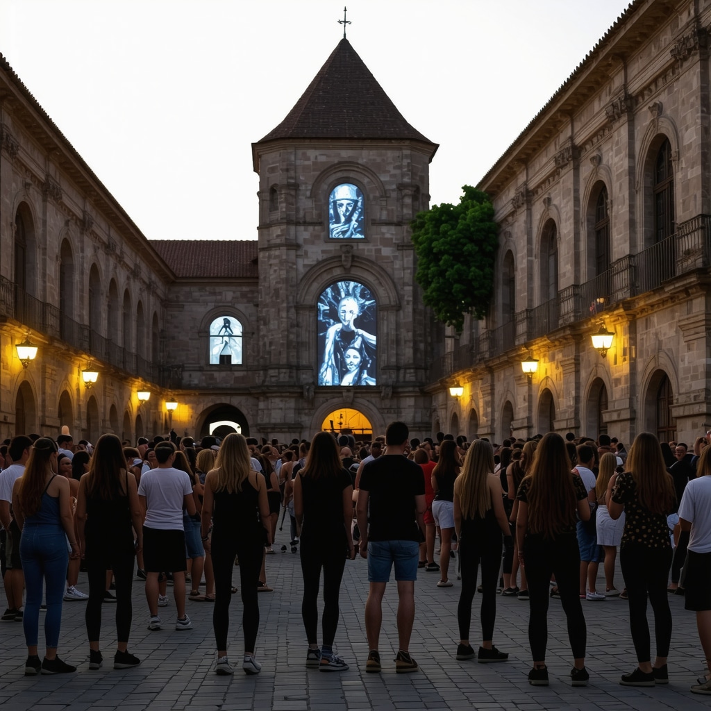 Festival in Novi Sad showcasing historic buildings illuminated with modern digital art installations and diverse audience