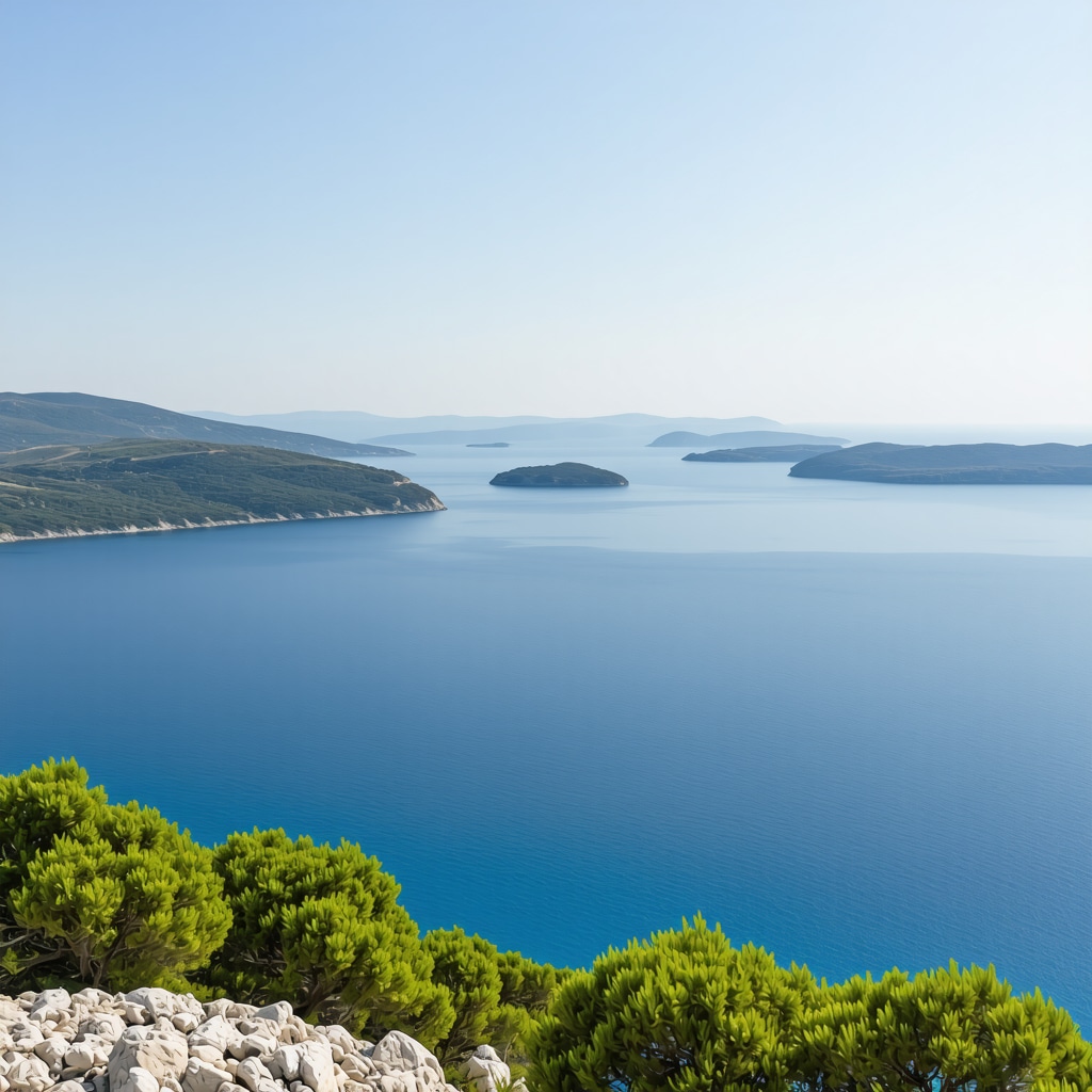 Panoramic view from Vidova Gora over Adriatic Sea and islands