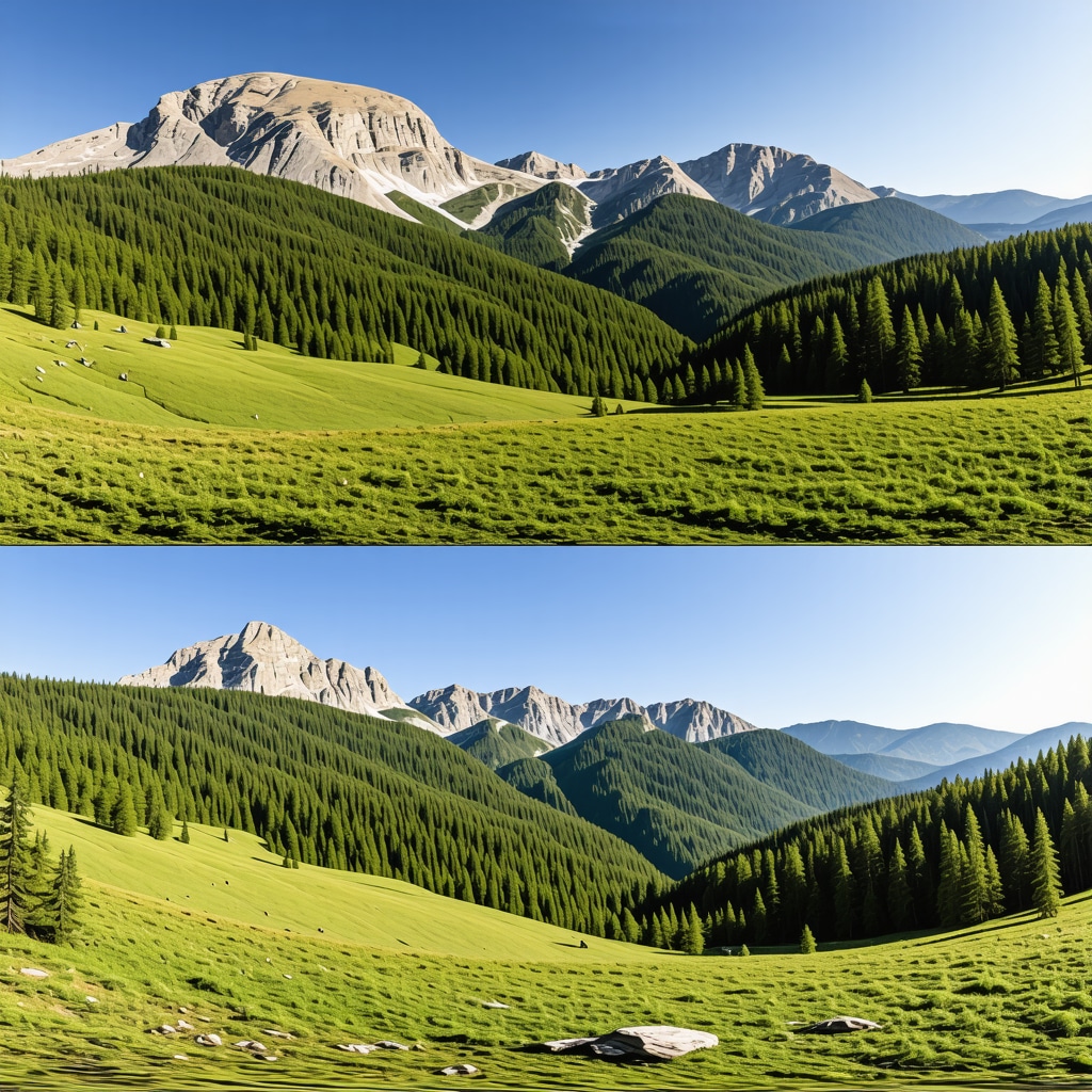 Panoramic landscape of Canionul Rugova showing forests, alpine areas, rocky cliffs and native wildlife