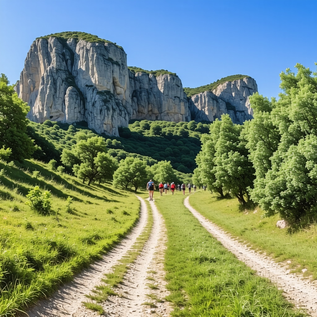 Hikers exploring limestone cliffs and forests in Paklenica National Park
