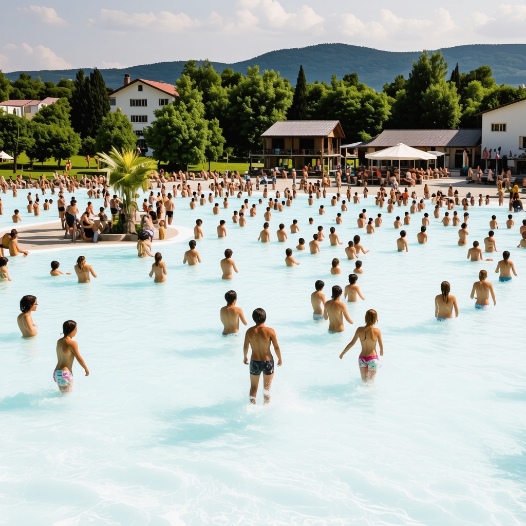 Panoramic view of Vrnjačka Banja spa resort showing thermal springs, greenery, and wellness visitors