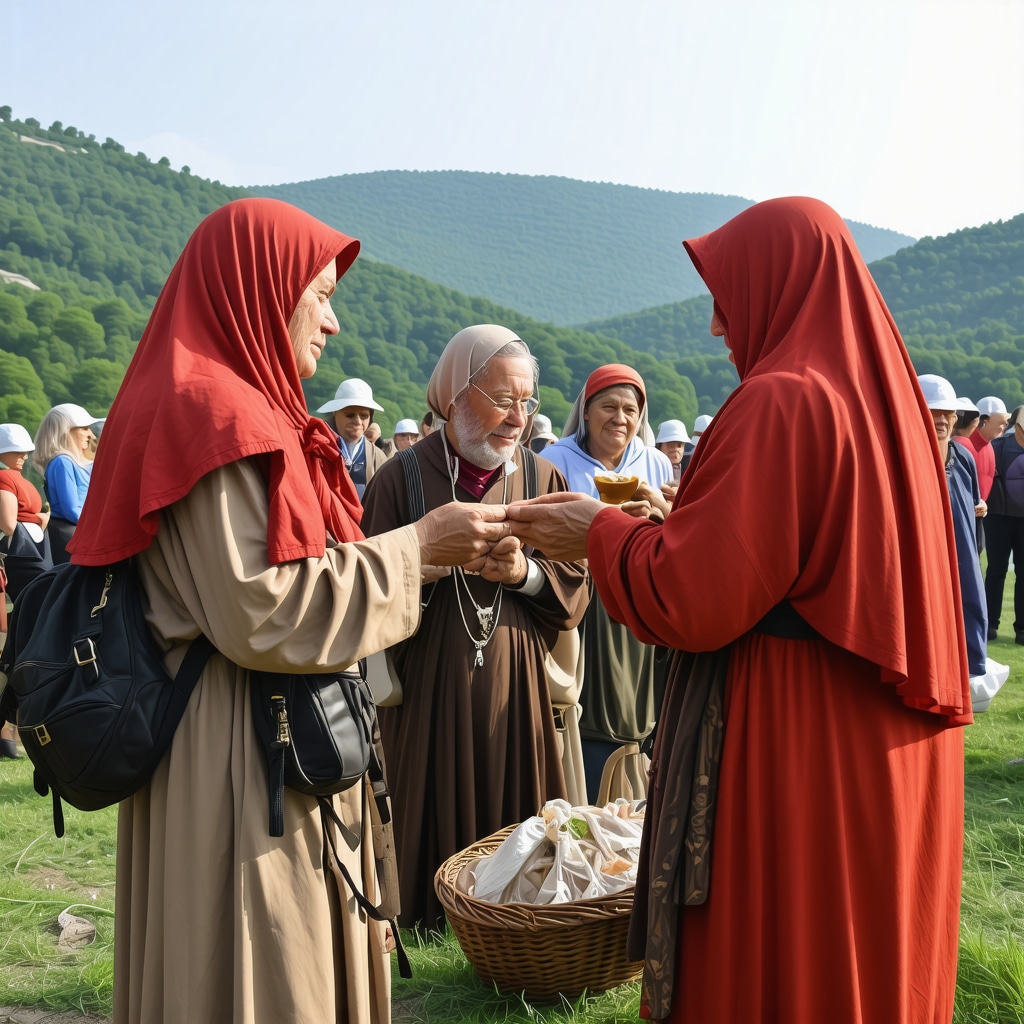 Pilgrims and local community participating in sustainable spiritual tourism activities at Međugorje with natural and cultural landscapes