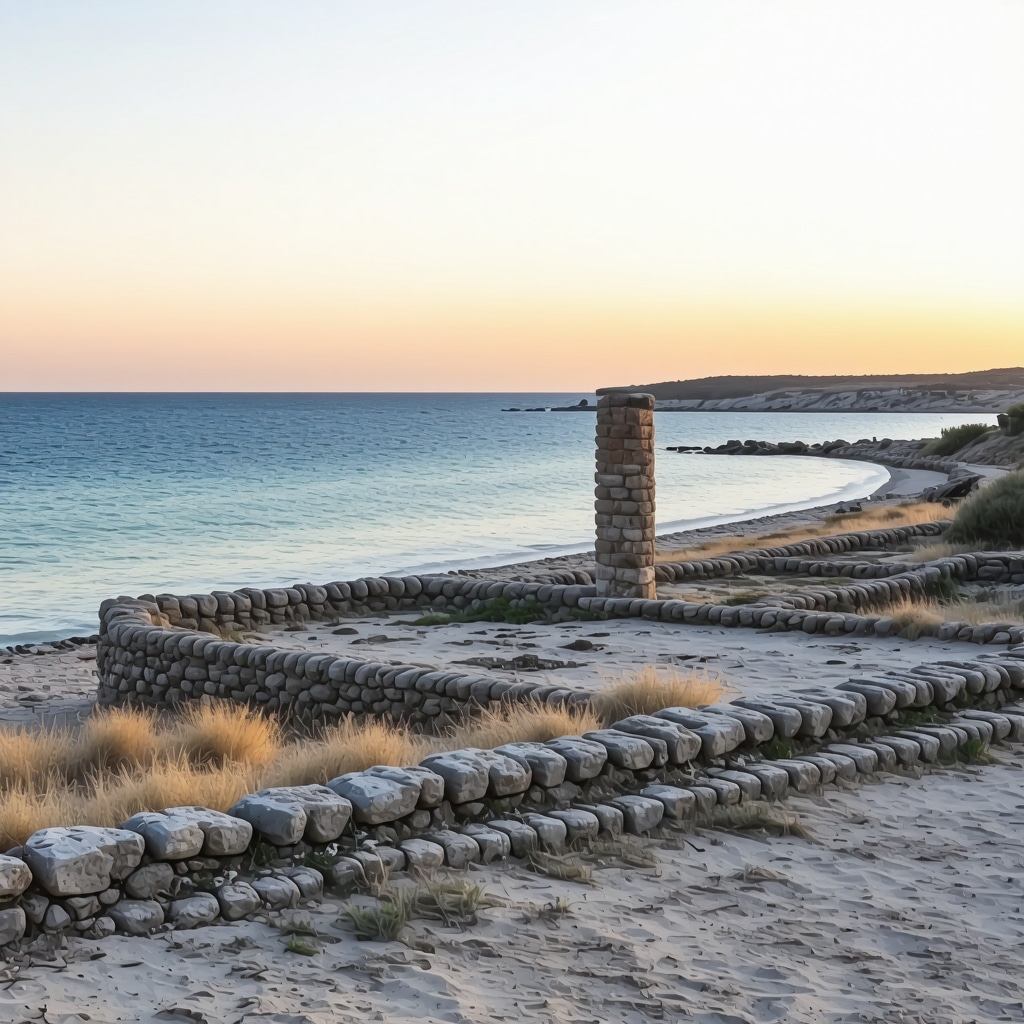 Panoramic view of Nin city featuring ancient ruins and Adriatic coastline at sunset