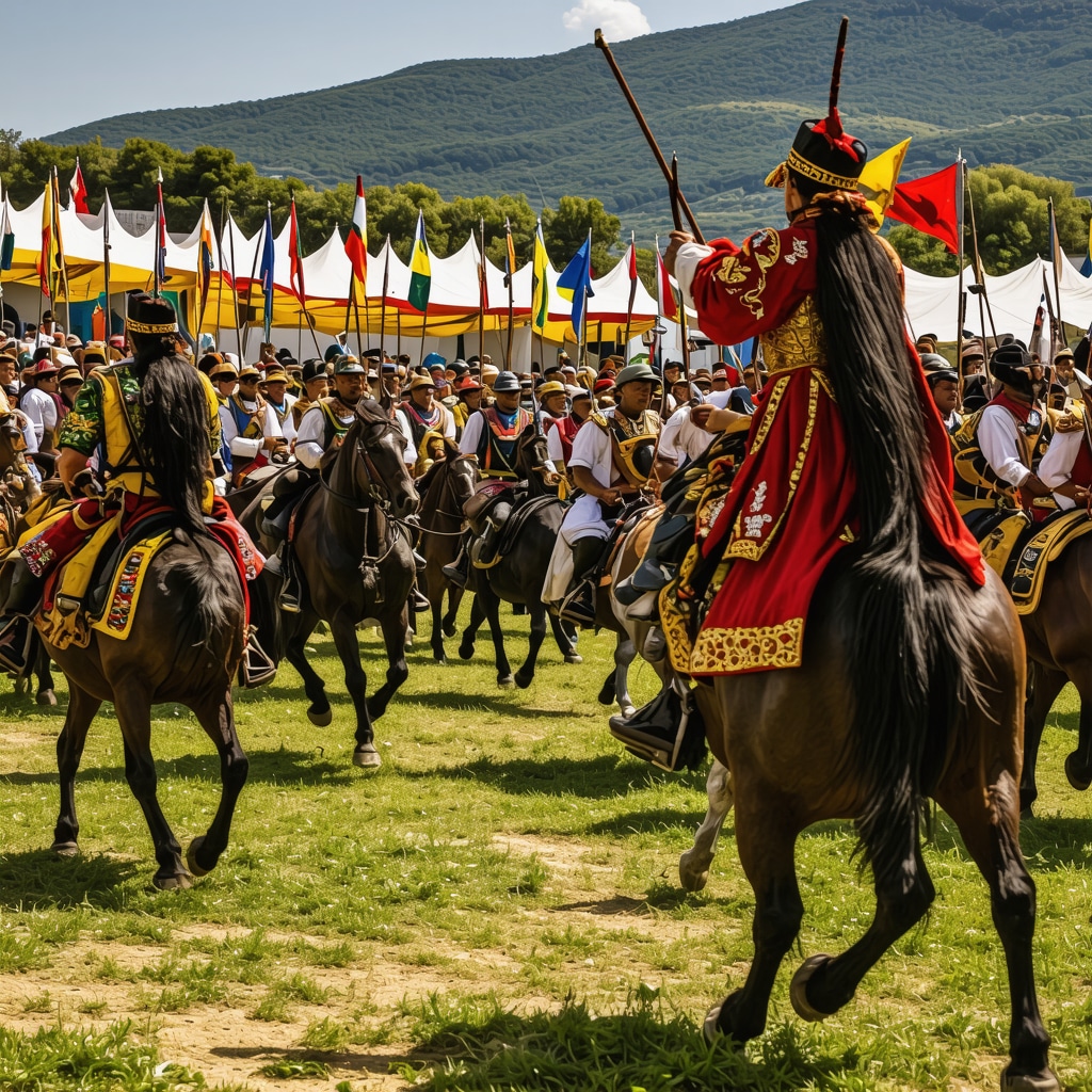 Traditional equestrian competition Senjska Alka with riders in historic costumes at Senj city