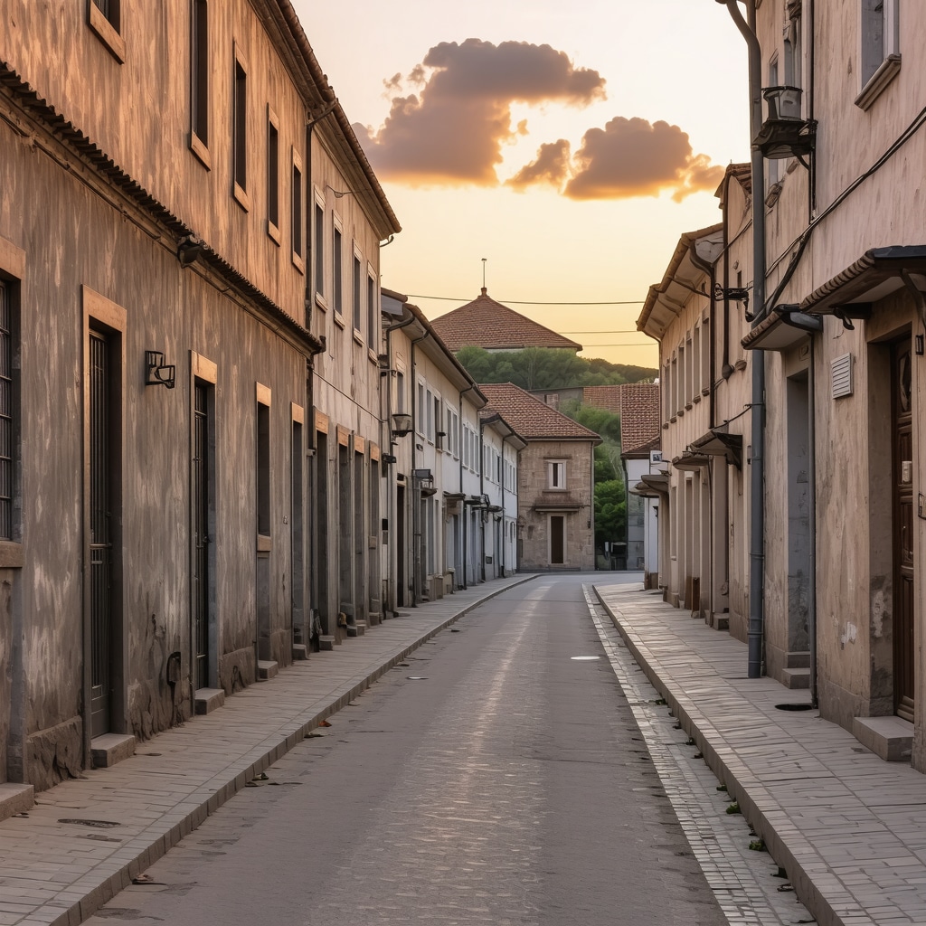 Street in Edirne at sunset with historic buildings reflecting Ottoman and Balkan styles