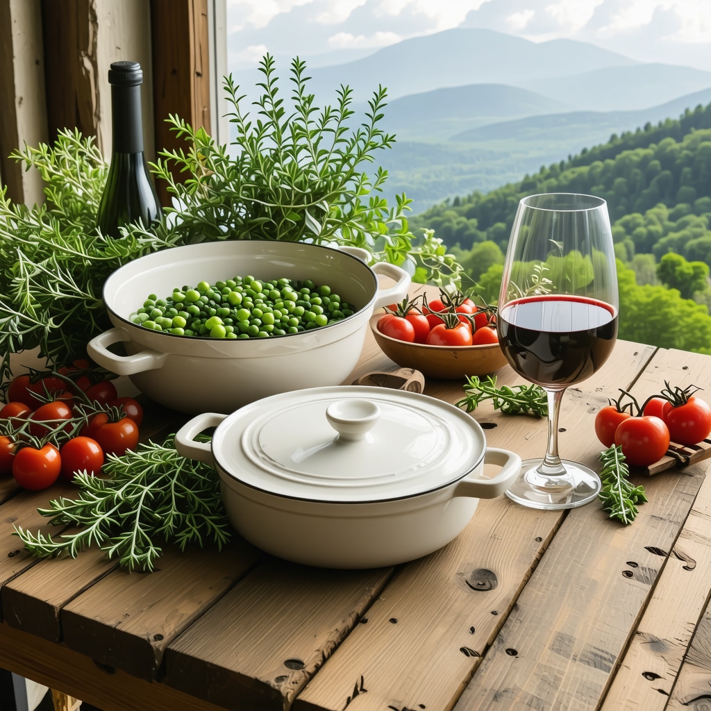 Ceramic pots with herbs and glass of red wine representing Brașov's traditional cuisine and terroir