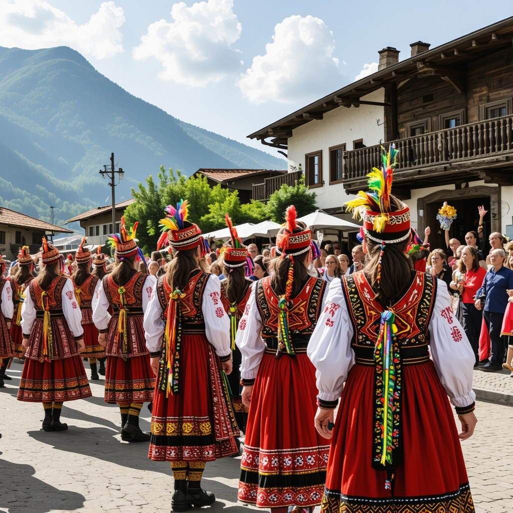 Krushevo mountain village festival with traditional costumes and mountain scenery