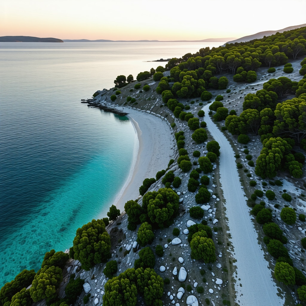 Peisaj spectaculos al Halkidiki capturat de drone în timpul apusului, evidențiind frumusețea naturală
