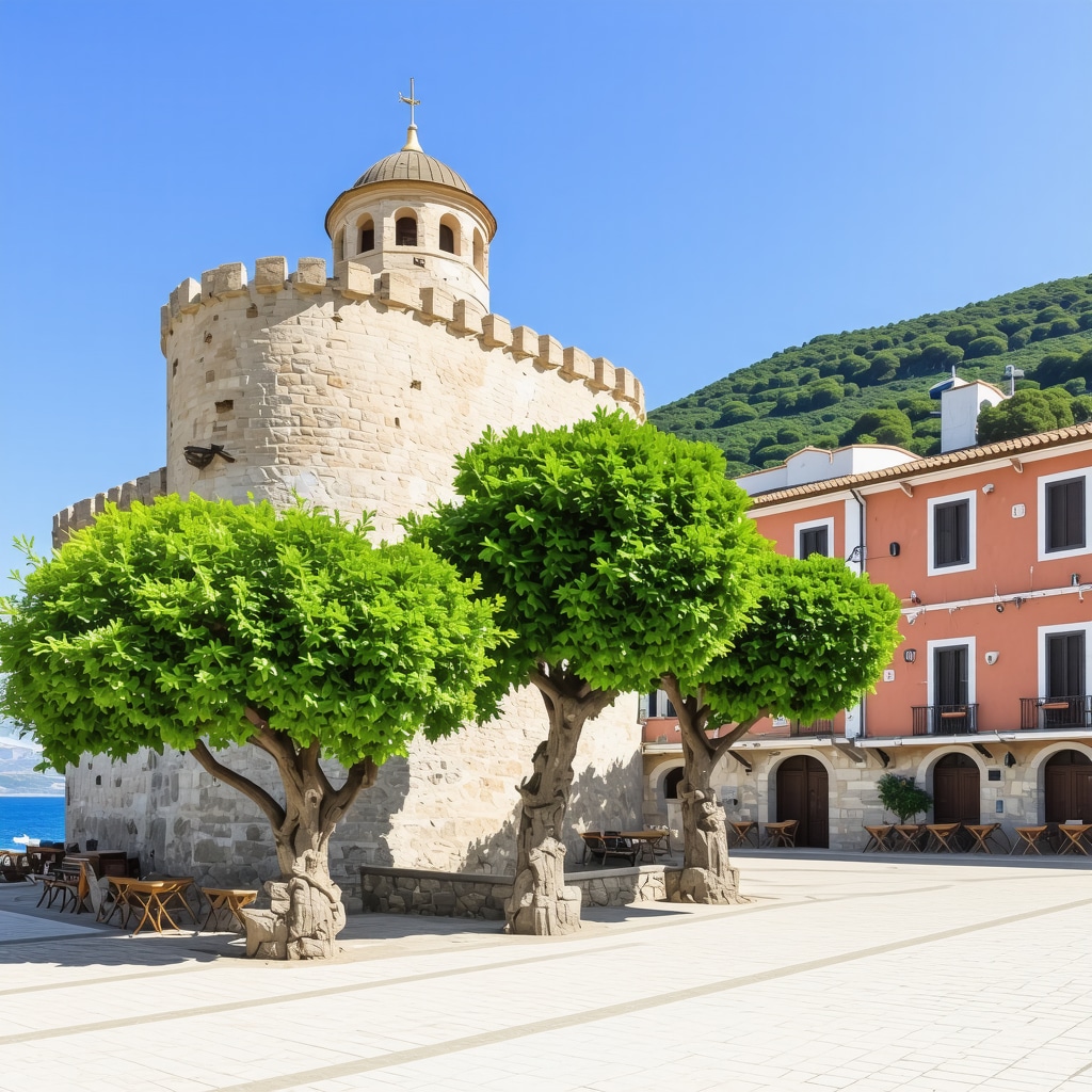 Fachadas coloridas y fortaleza antigua en Herceg Novi, Montenegro