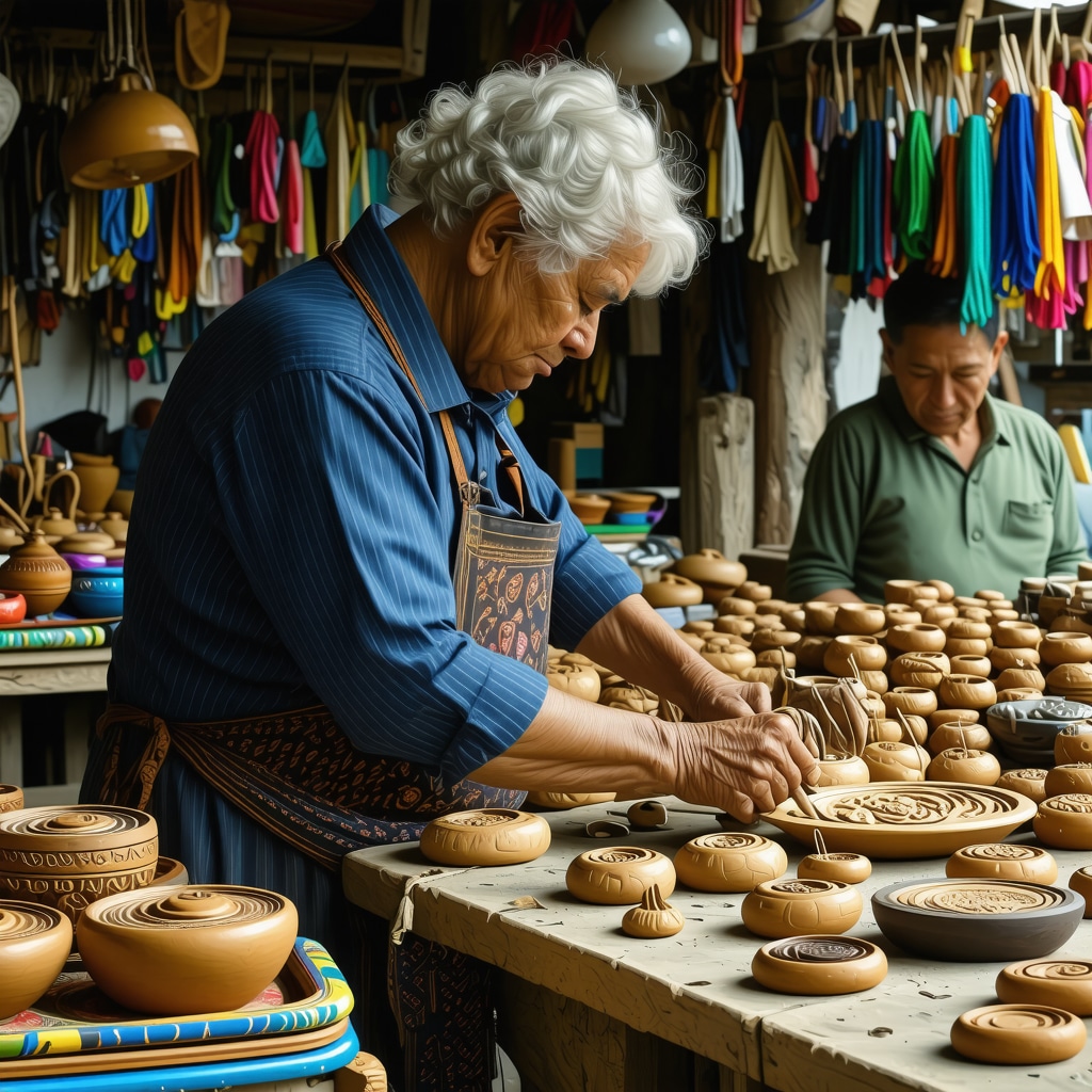 Artisans creating traditional crafts in a lively workshop in Gjakova, showcasing cultural heritage