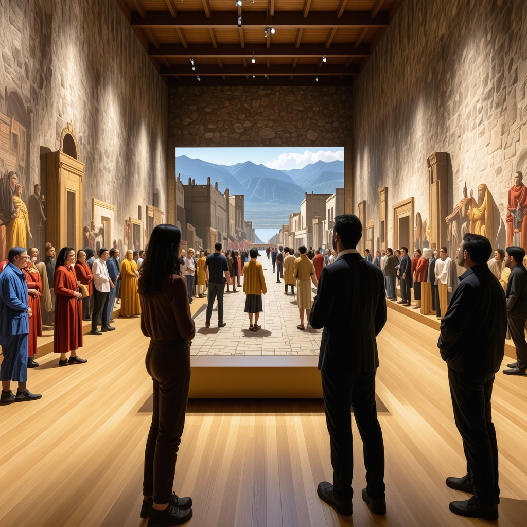 Visitors interacting with augmented reality displays recreating Byzantine and Ottoman history in Ioannina museum