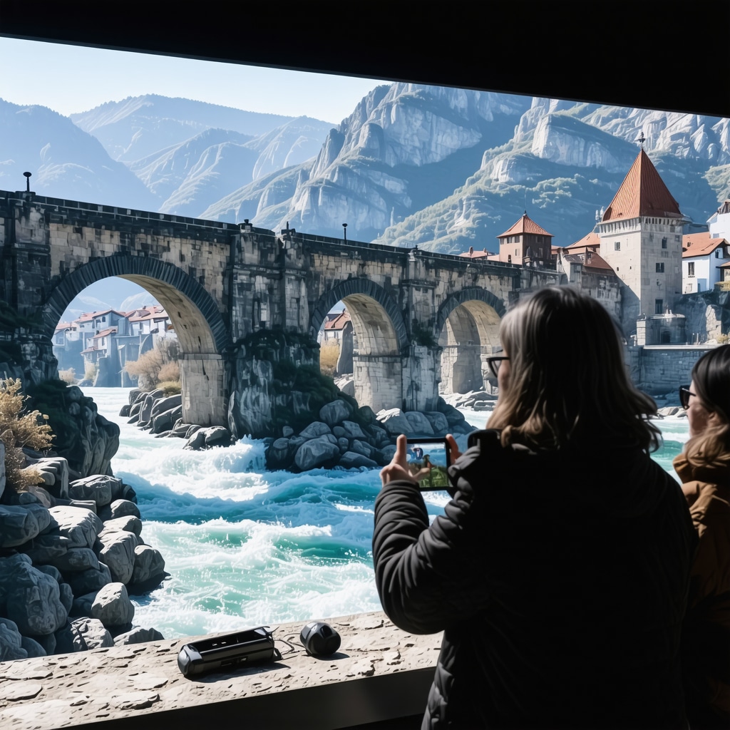 Tourists using augmented reality applications to explore Konjic's historic cultural landmarks