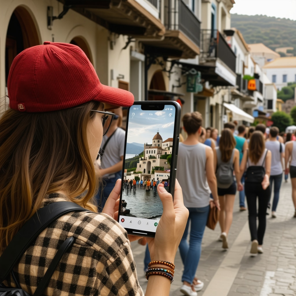 Tourists engaging with augmented reality apps showcasing Nafplio's historical landmarks
