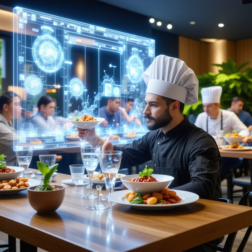 Restaurant interior in Arad using augmented reality menus to showcase traditional Romanian dishes