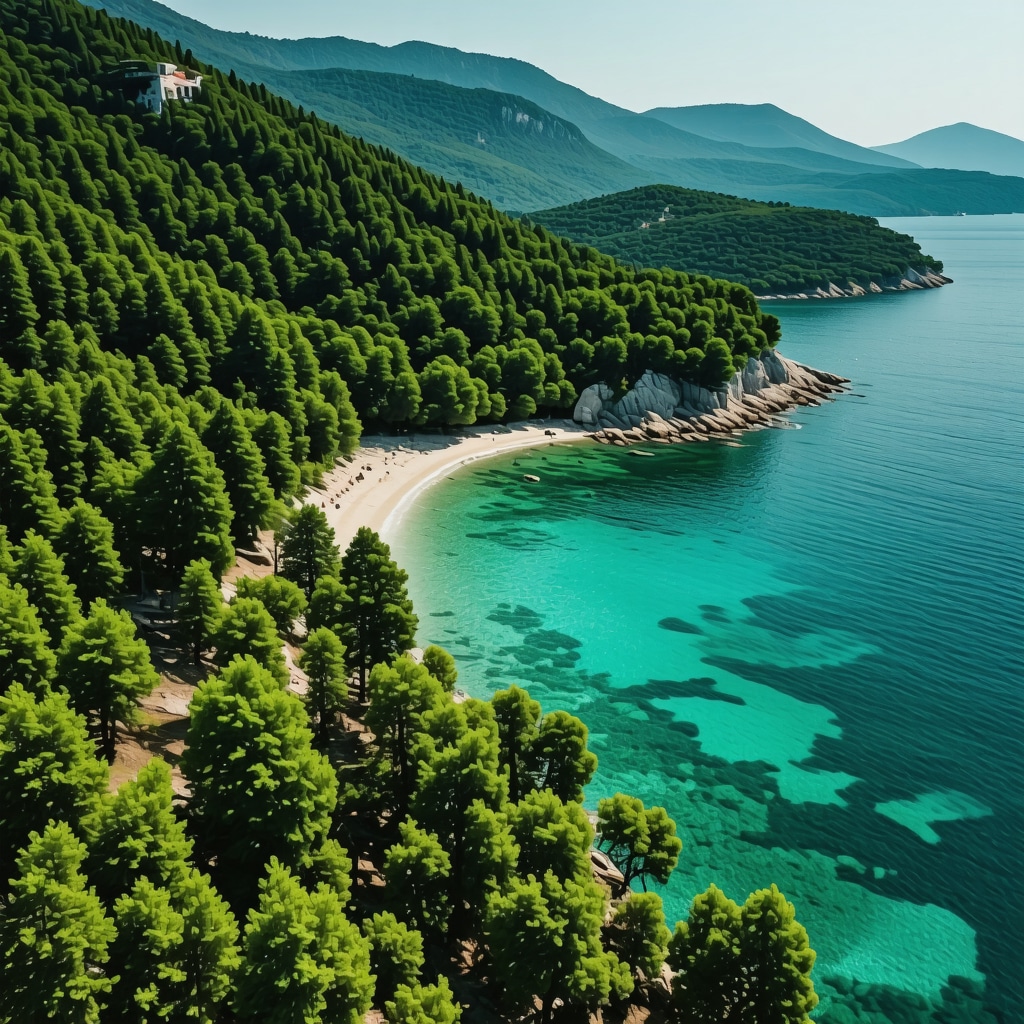 Vedere aeriană a naturii neatinse și coastei insulei Lastovo