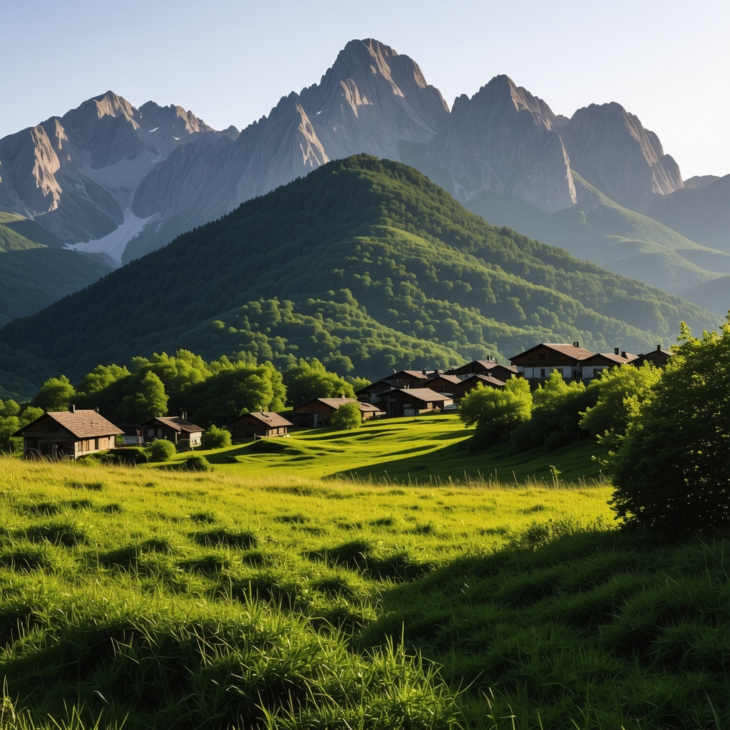 Scenic view of Balkan mountains with traditional villages and lush nature in 2025