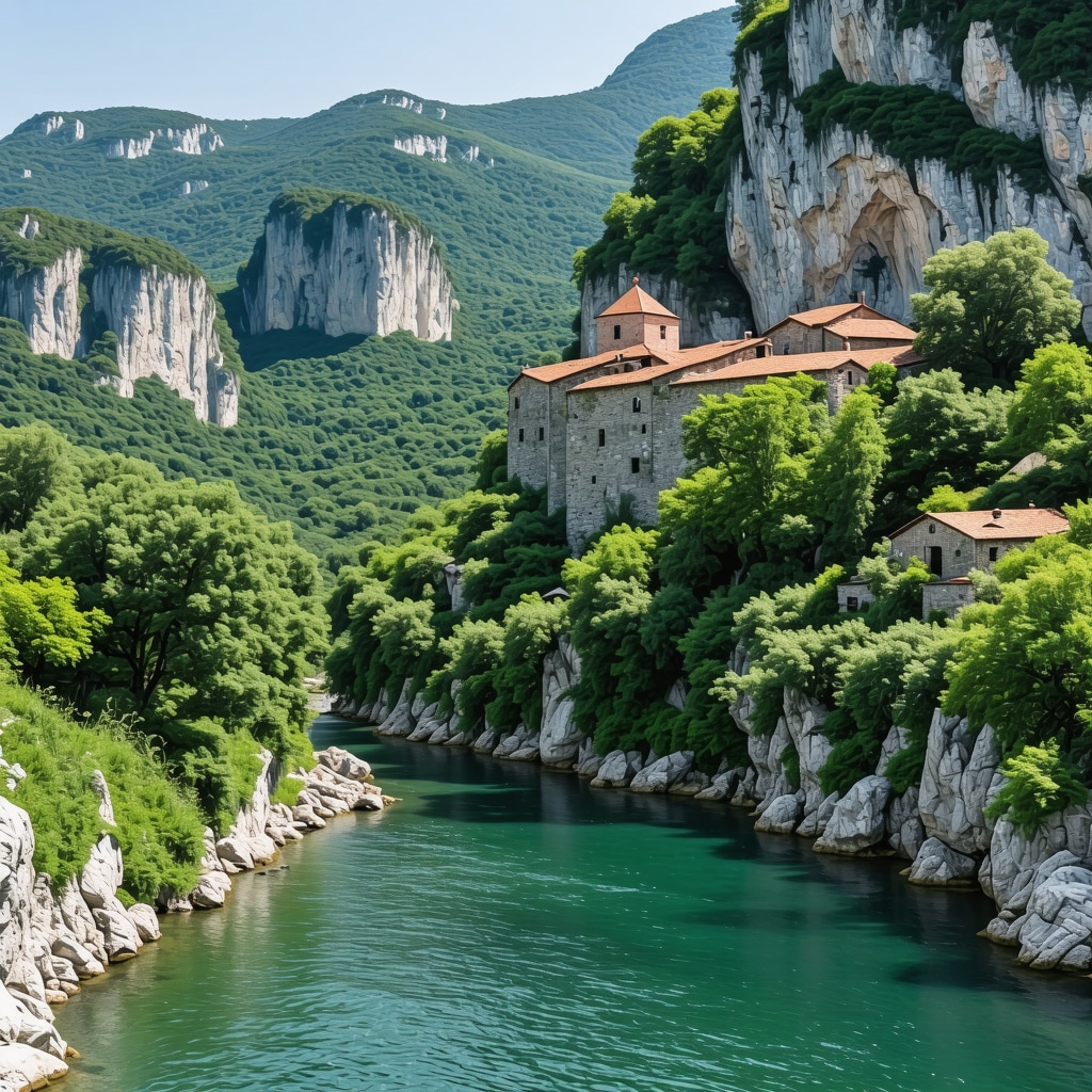 Tekija monastery in Blagaj situated among cliffs and river Buna