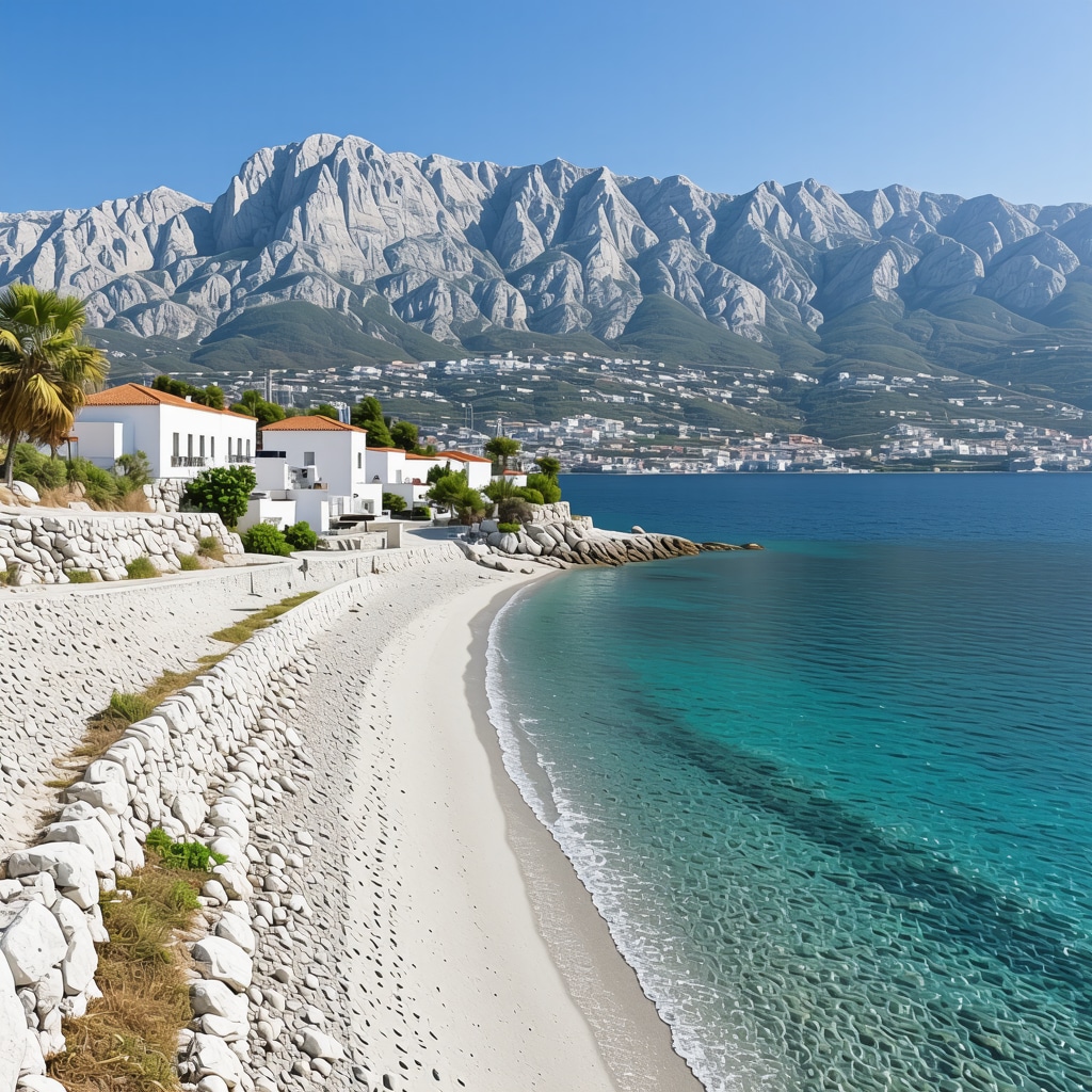 Beautiful Albanian coast with mountains and sandy beaches