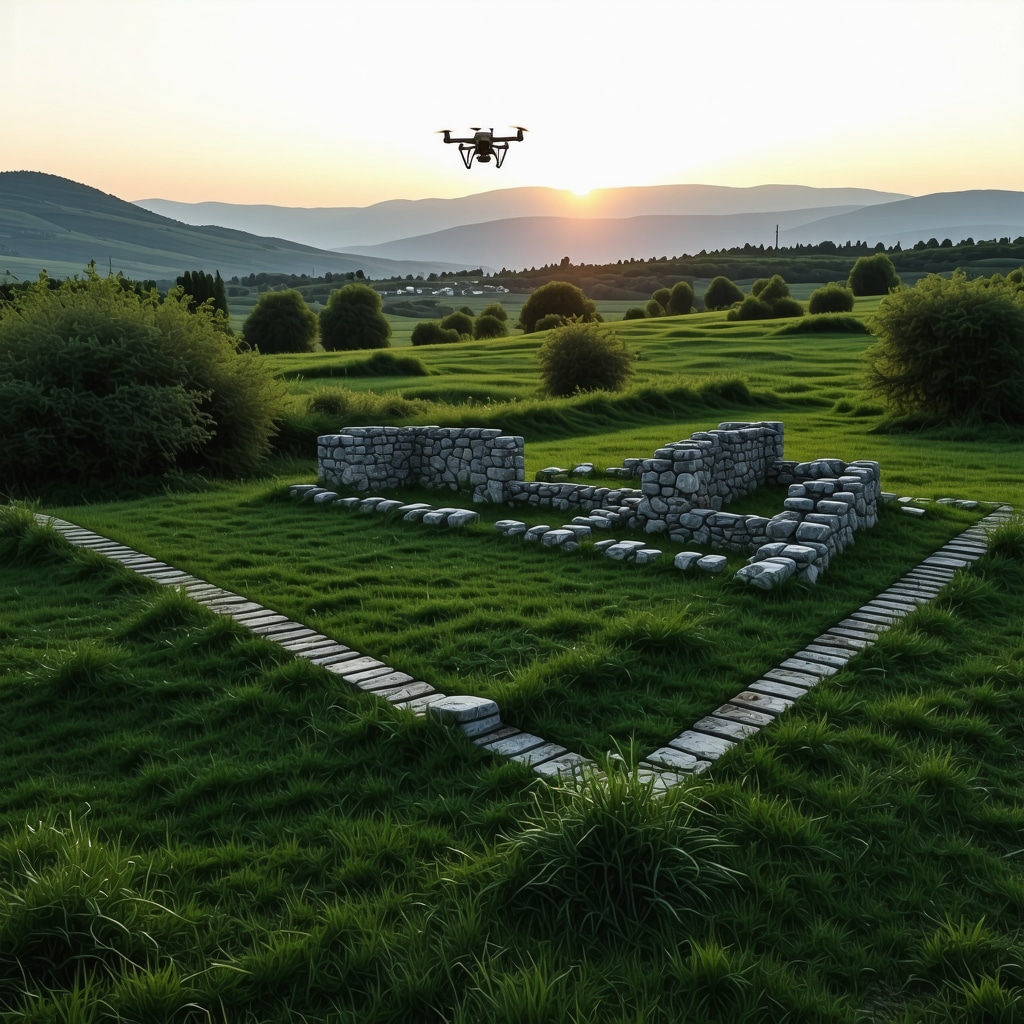 Drone capturing 3D mapping data over archaeological ruins and natural landscapes in Čapljina