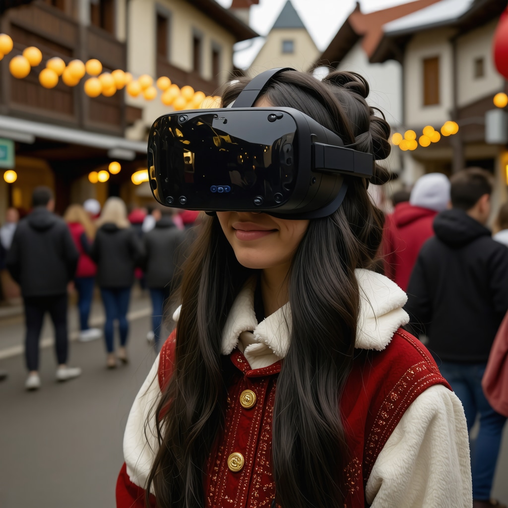 Utilizator interacționând cu o experiență VR a tradițiilor de Anul Nou din Sighișoara