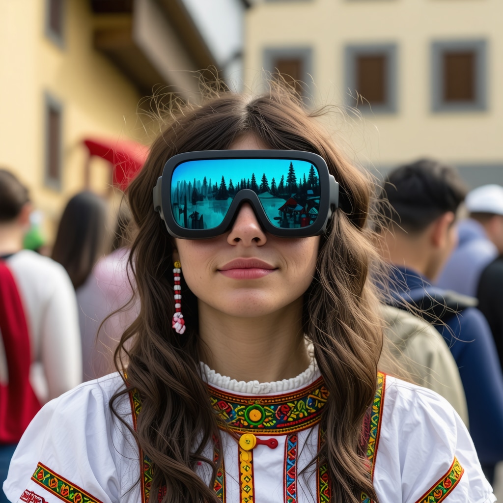 Person interacting with AR device at cultural festival in Slovenia