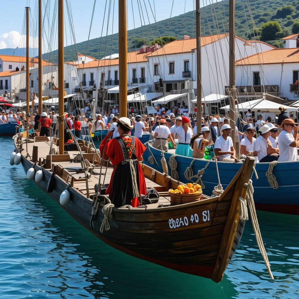 Festival maritim balcanic cu costume tradiționale, ambarcațiuni colorate și atmosferă vibrantă