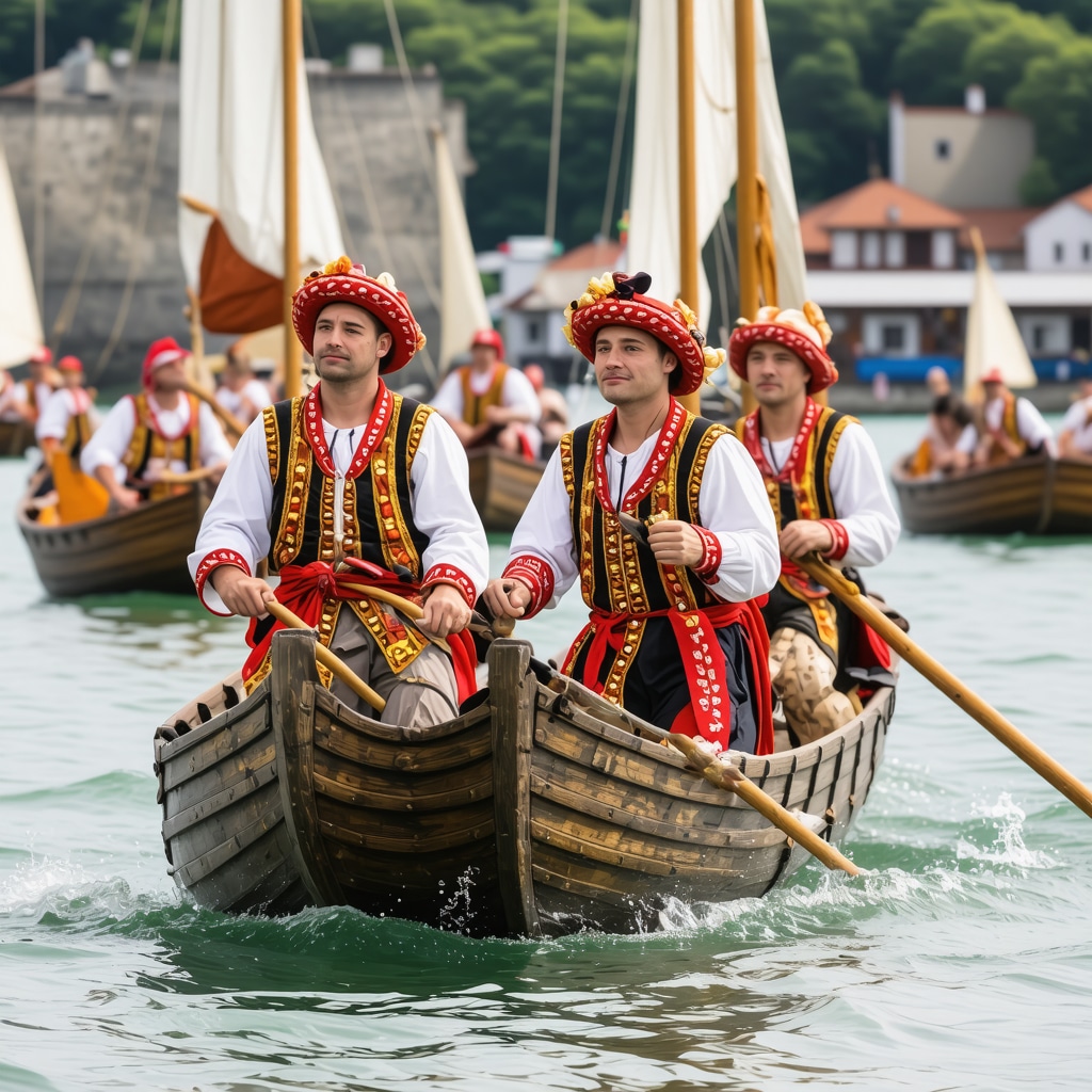 Festival maritim tradițional în Slovenia cu bărci decorate, muzică și costume colorate