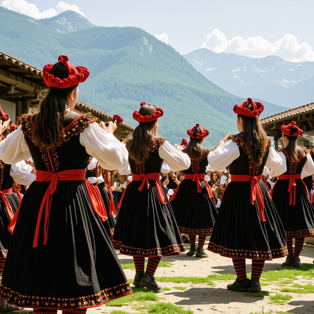 Festival tradițional balcanic în munți cu dansatori și peisaje spectaculoase