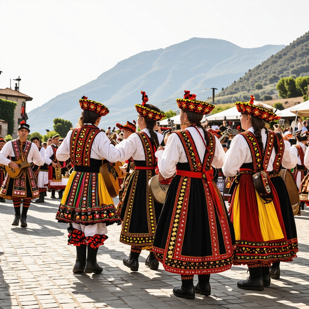 Festival tradițional montenegrin cu costume colorate și dansuri în munți