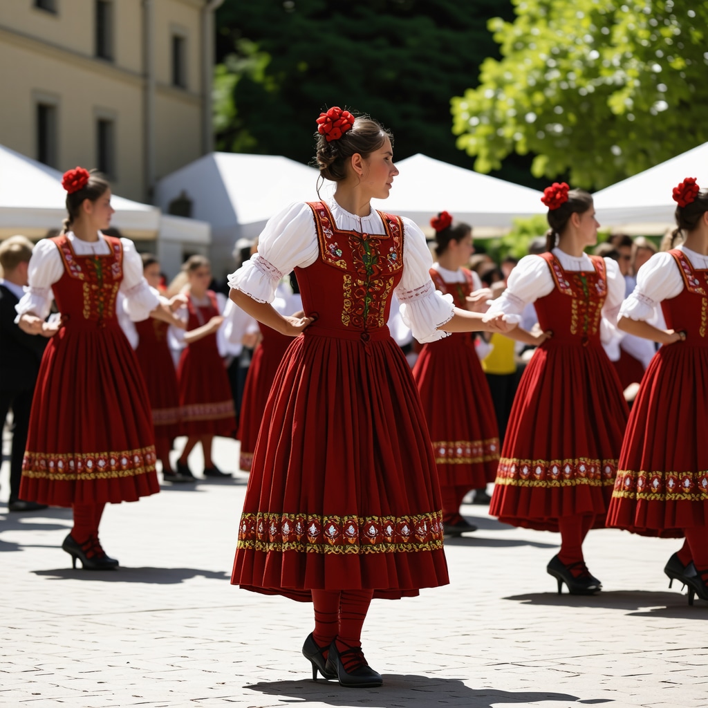 Festival tradițional din Balcani cu dansuri populare și costume colorate