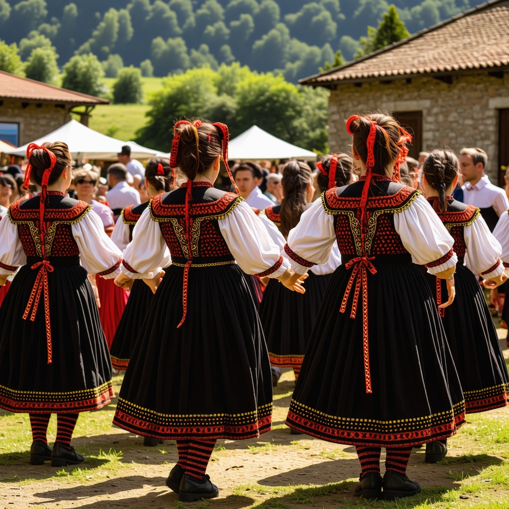 Festival tradițional balcanic cu costume tradiționale și dans vibrant, atmosferă plină de viață
