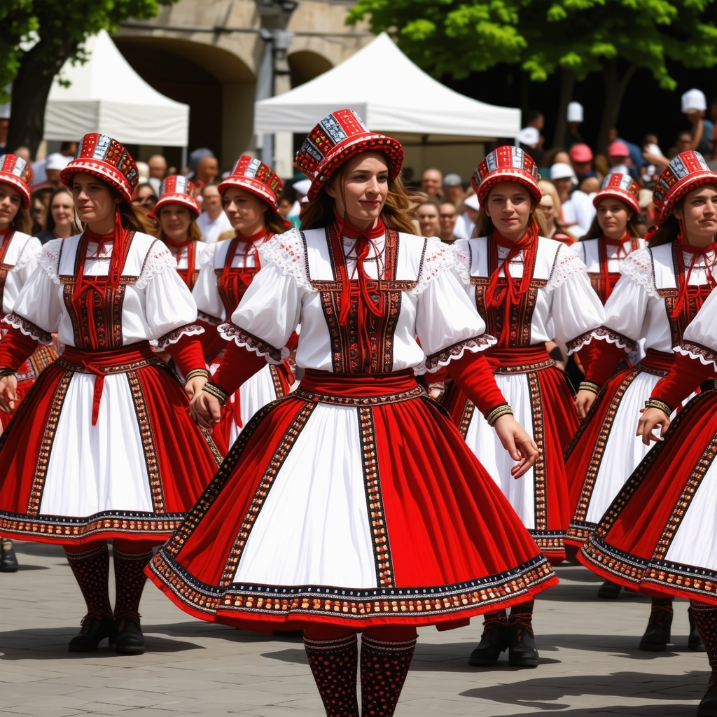 Dans tradițional balcanic cu costume colorate