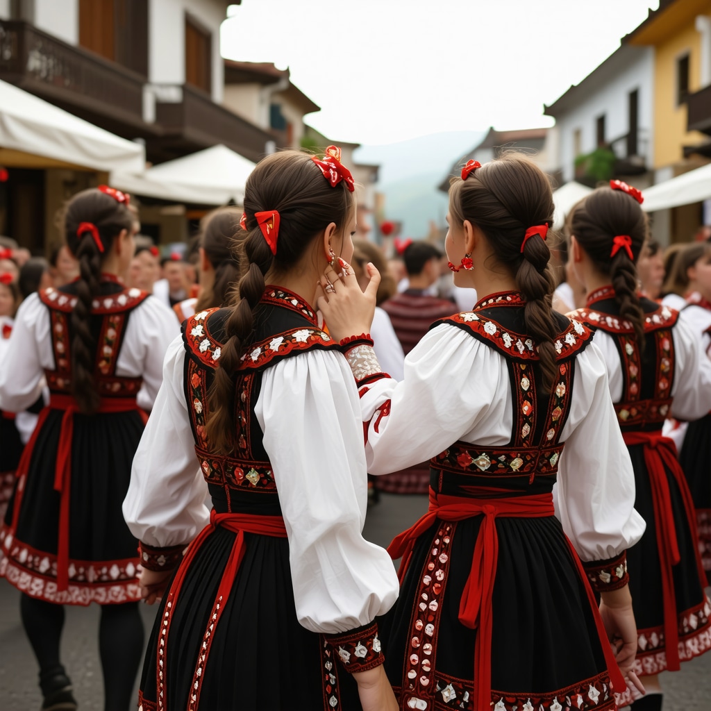 O scena vibrantă de festival tradițional balcanic cu costume și dansuri
